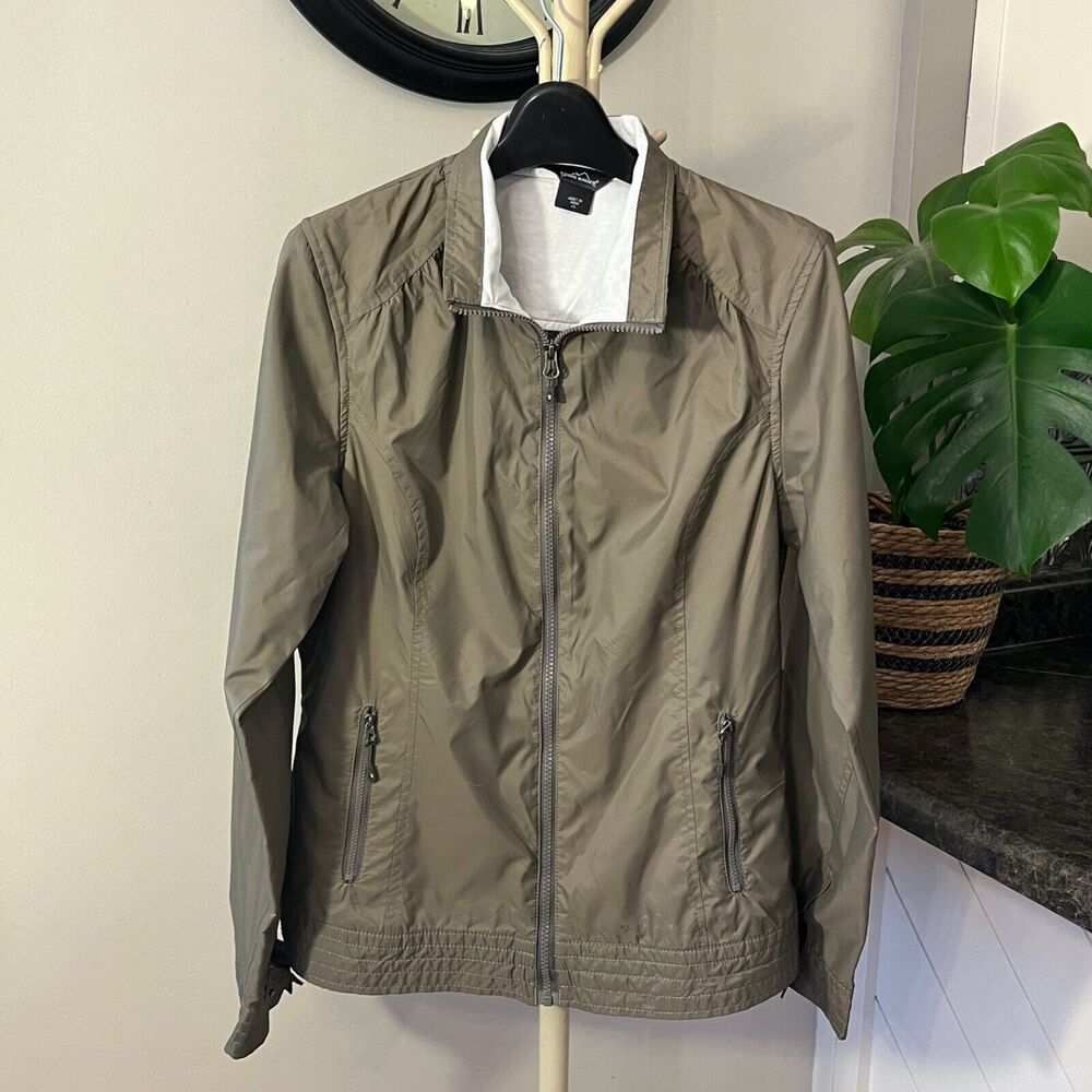 Eddie Bauer‎ Womens Sz XS Olive Green Lightweight Spring Jacket Zip Pockets